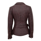 Womens Leather Hip Length Biker Jacket Celia Brown