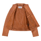 Womens Leather Casual Standing Collar Jacket Ivy Tan