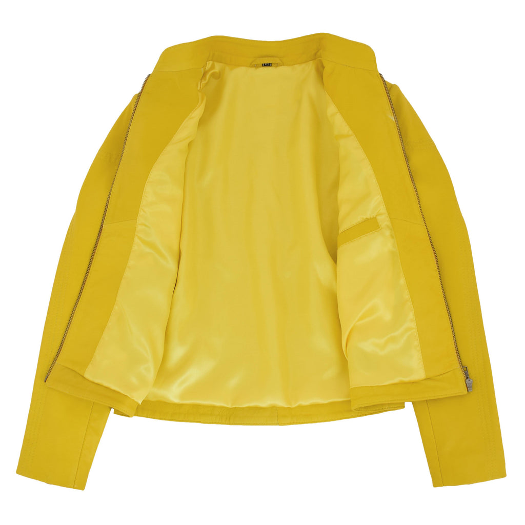Womens Leather Standing Collar Jacket Becky Yellow