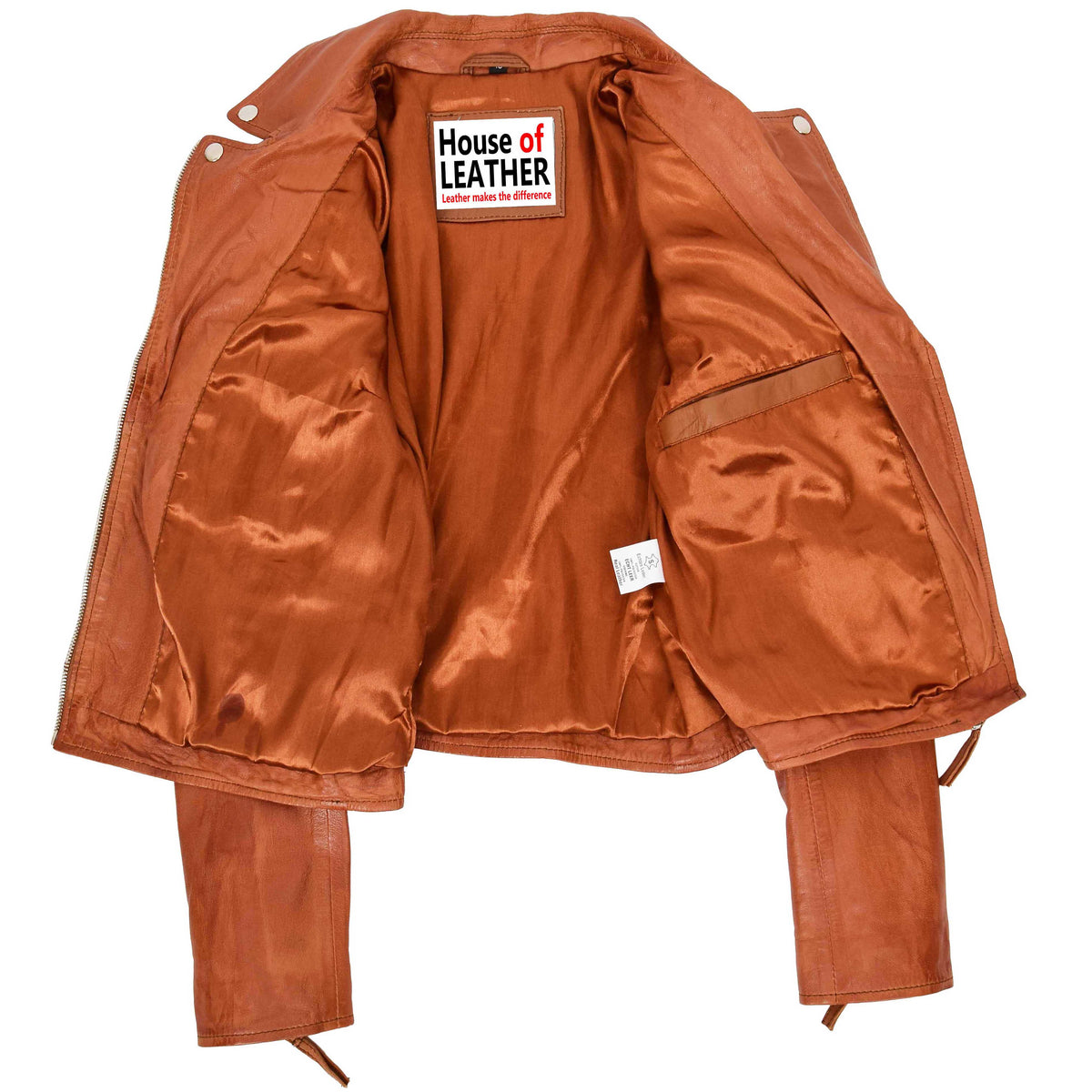 Womens Cross Zip Biker Leather Jacket Claudia Cognac