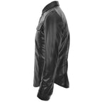 Mens Leather Shirt Classic Trucker Style Oliver Black