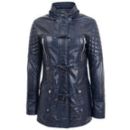 Womens Original Duffle Style Leather Coat Ariel Blue