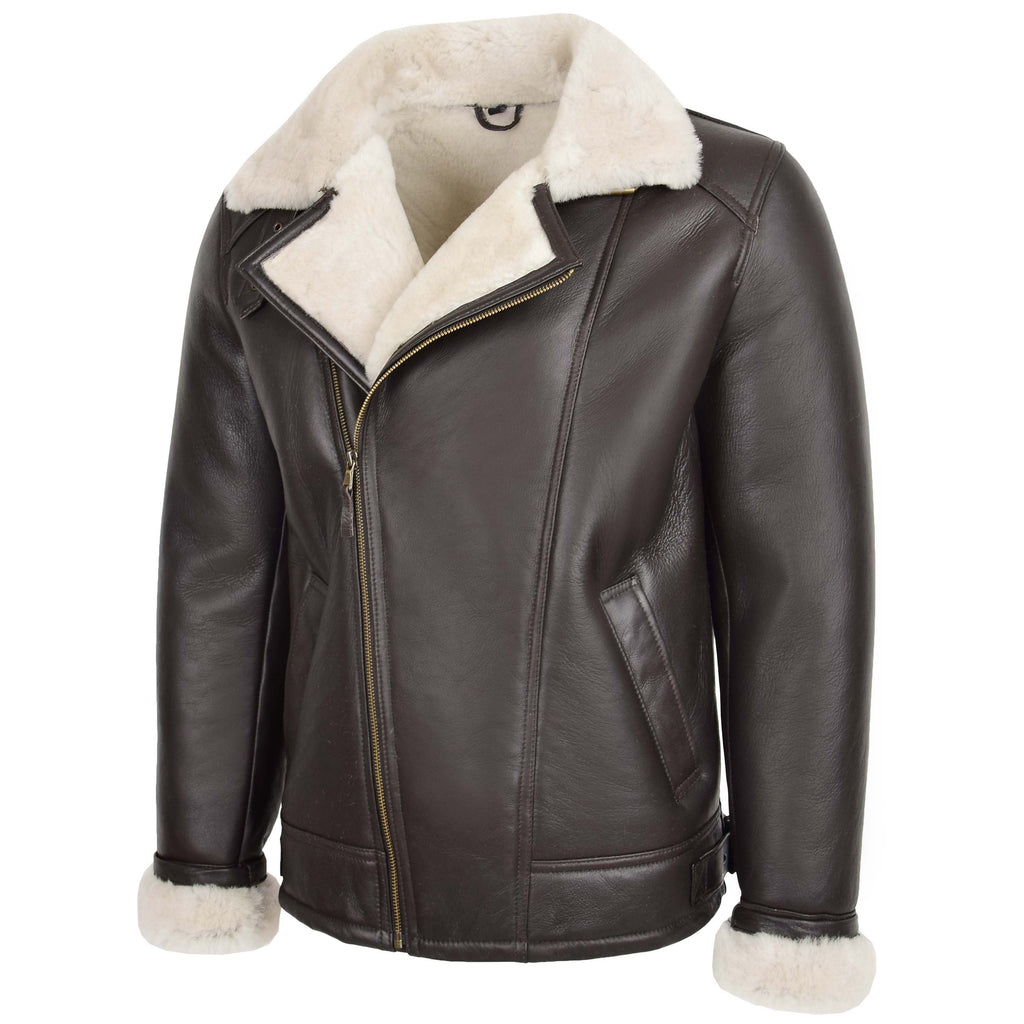 Mens Aviator Sheepskin Pilot Jacket Blen Brown White