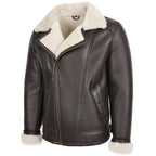 Mens Aviator Sheepskin Pilot Jacket Blen Brown White