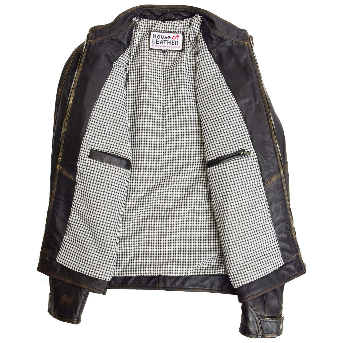 Mens Biker Leather Jacket Standing Collar Bowie Rub Off