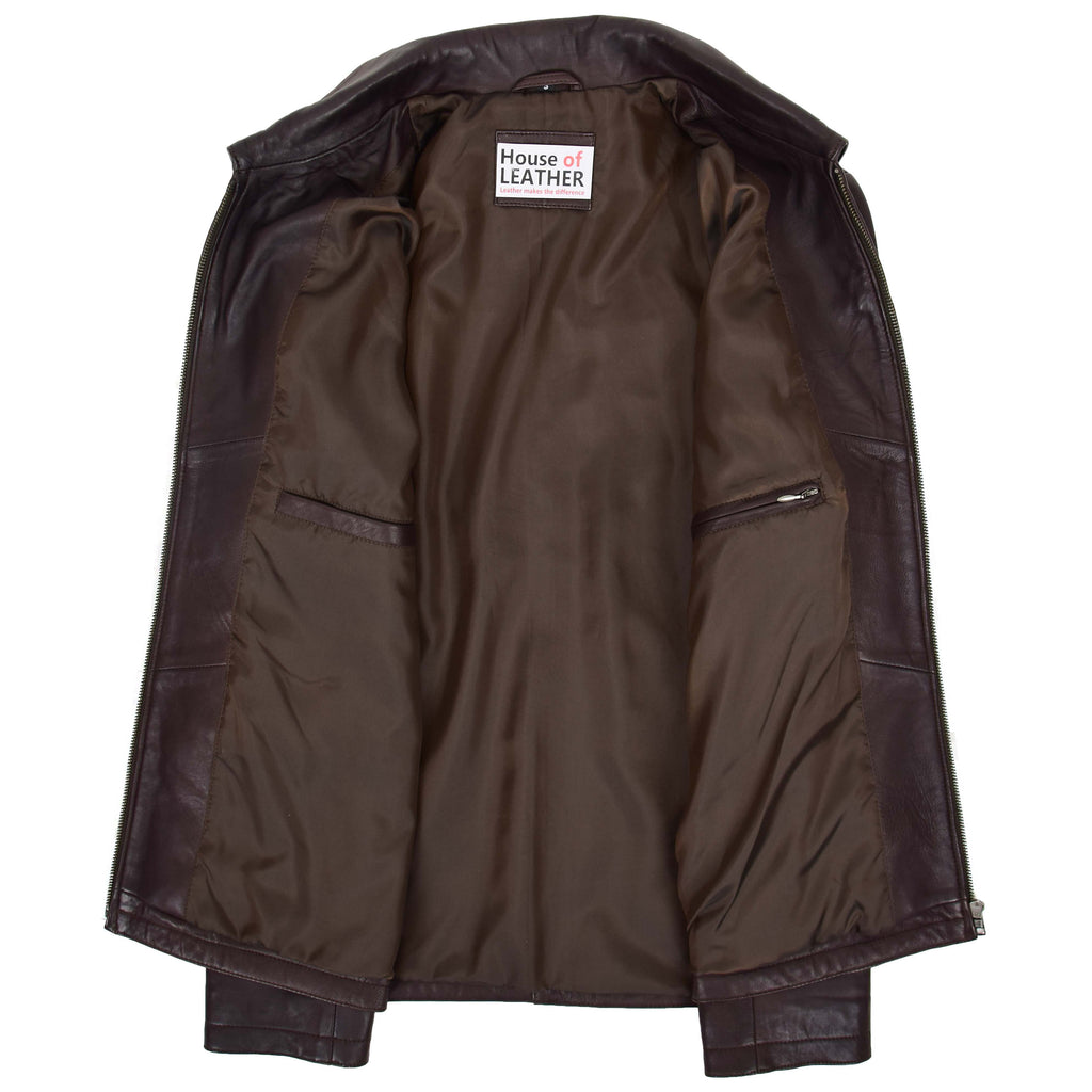 Mens Leather Zip Box Harrington Jacket James Brown