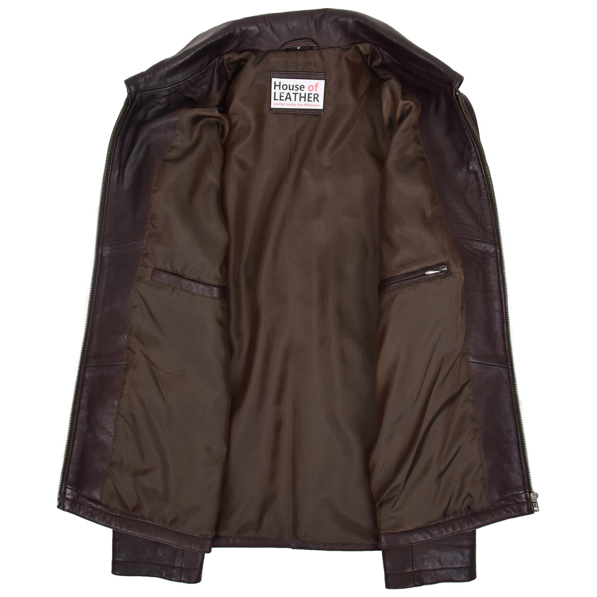 Mens Leather Zip Box Harrington Jacket James Brown