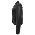 Womens Soft Leather Trucker Style Jacket Alma Black