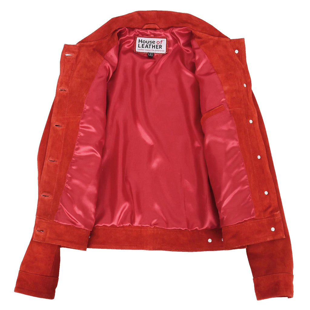Womens Soft Suede Trucker Style Jacket Alma Red
