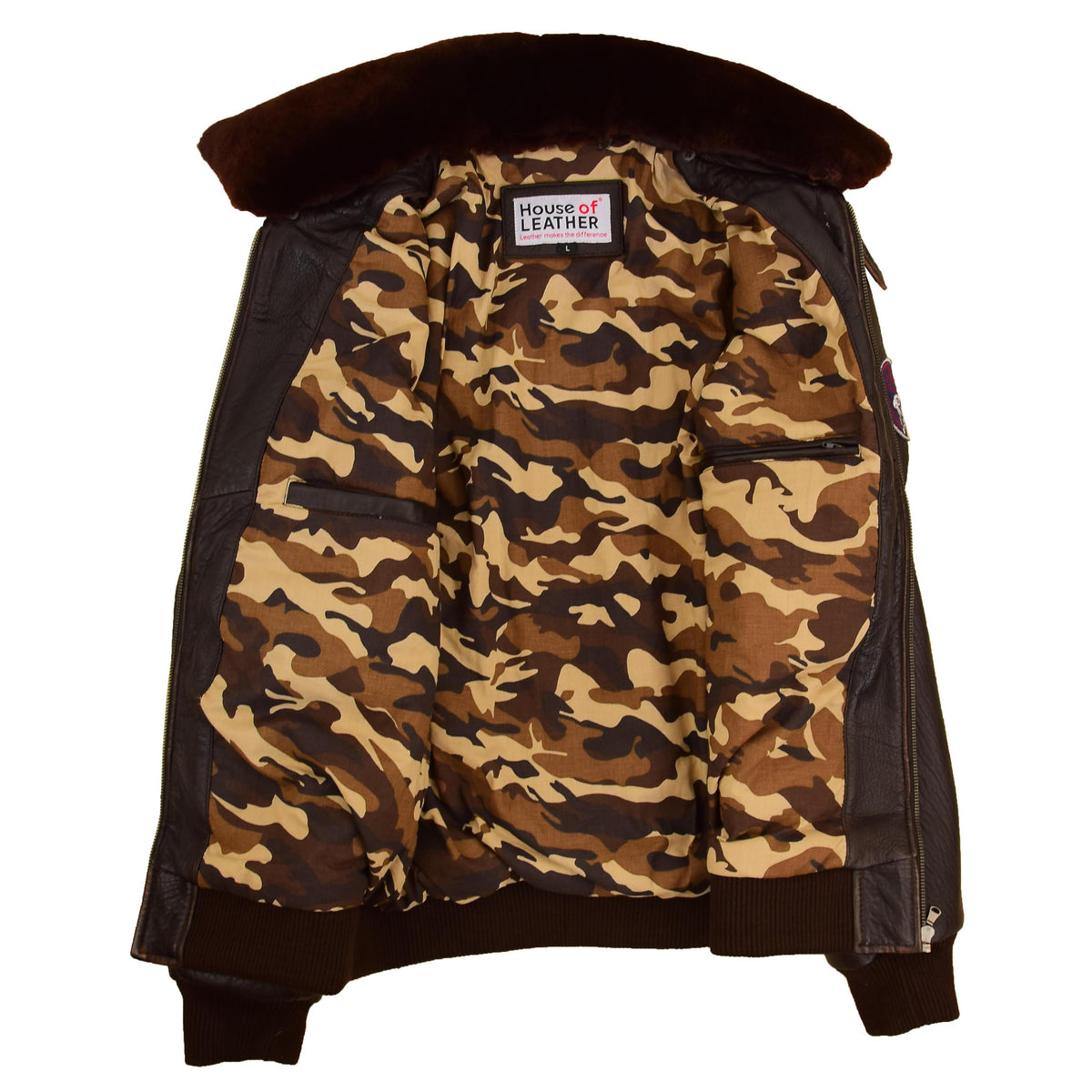 Mens Real Leather G-1 Bomber Jacket Airforce Badges Finch Brown