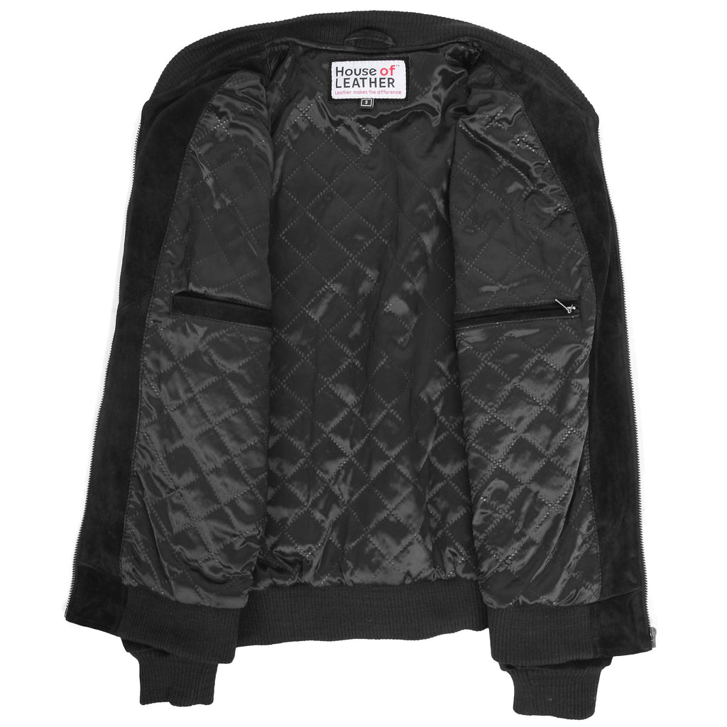 Mens Suede Bomber Varsity Jacket Reg Black