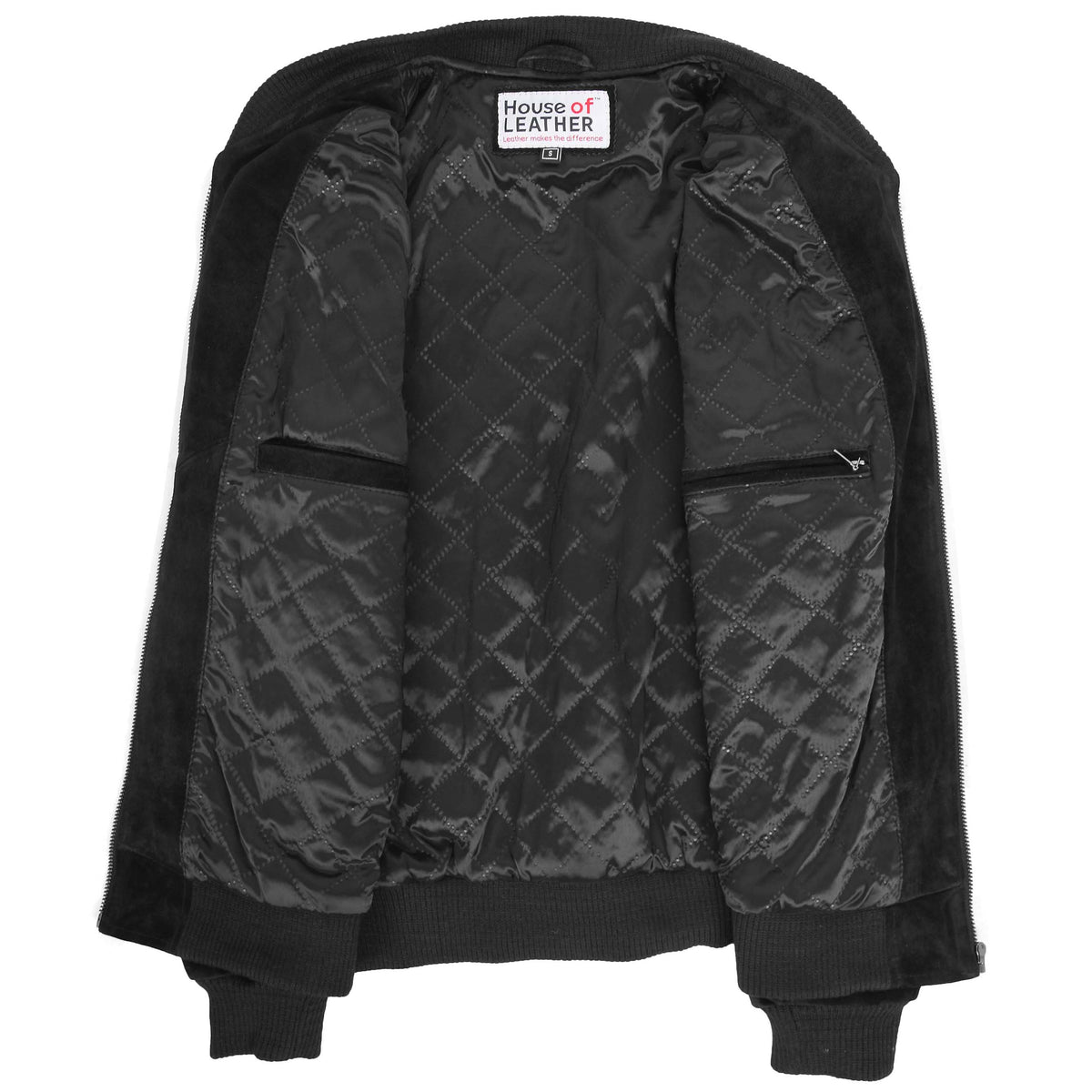 Mens Suede Bomber Varsity Jacket Reg Black