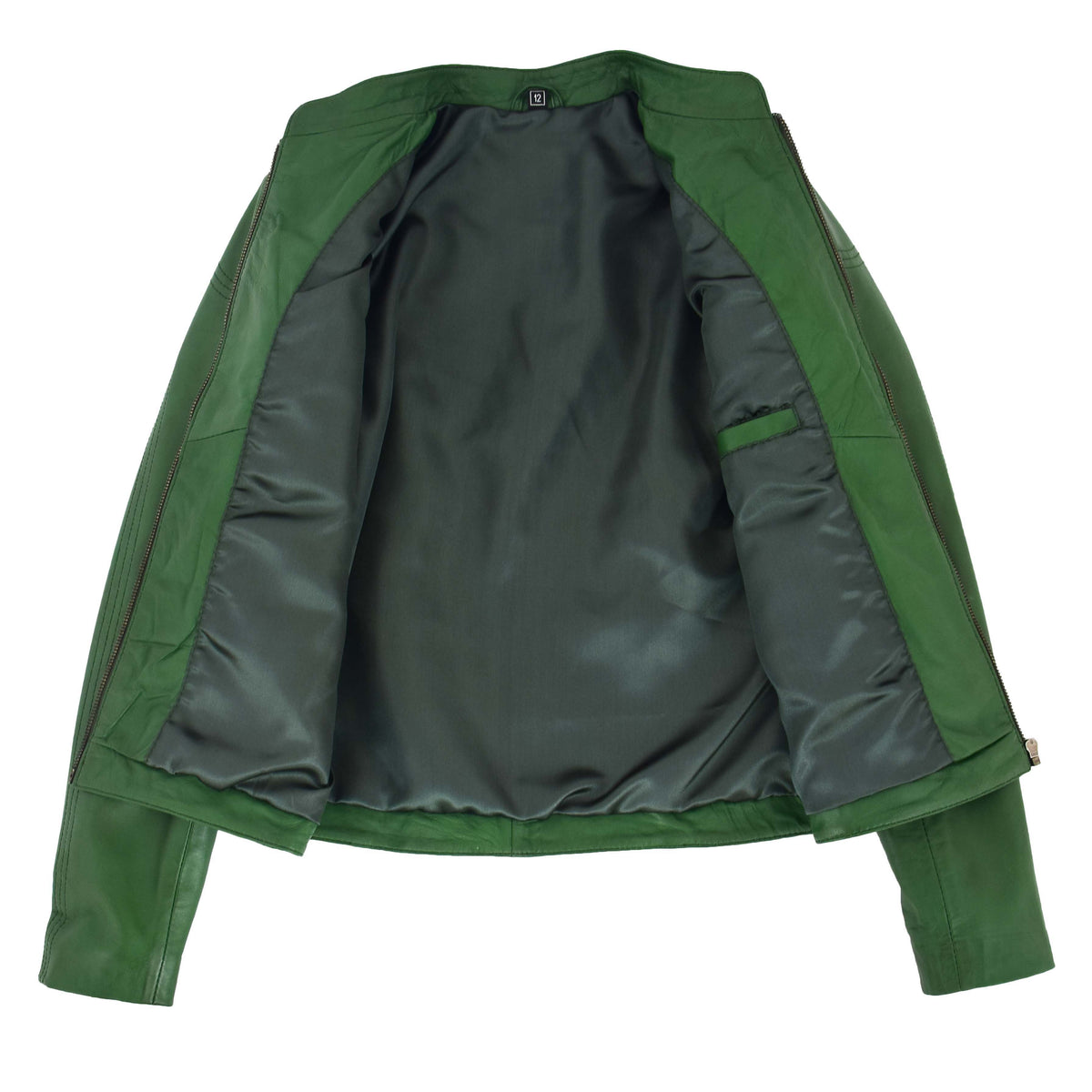 Womens Leather Standing Collar Jacket Becky Green