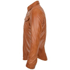 Mens Leather Shirt Classic Trucker Style Oliver Tan