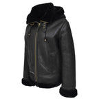 Womens Sheepskin B3 Detachable Hoodie Jacket Naomi Black