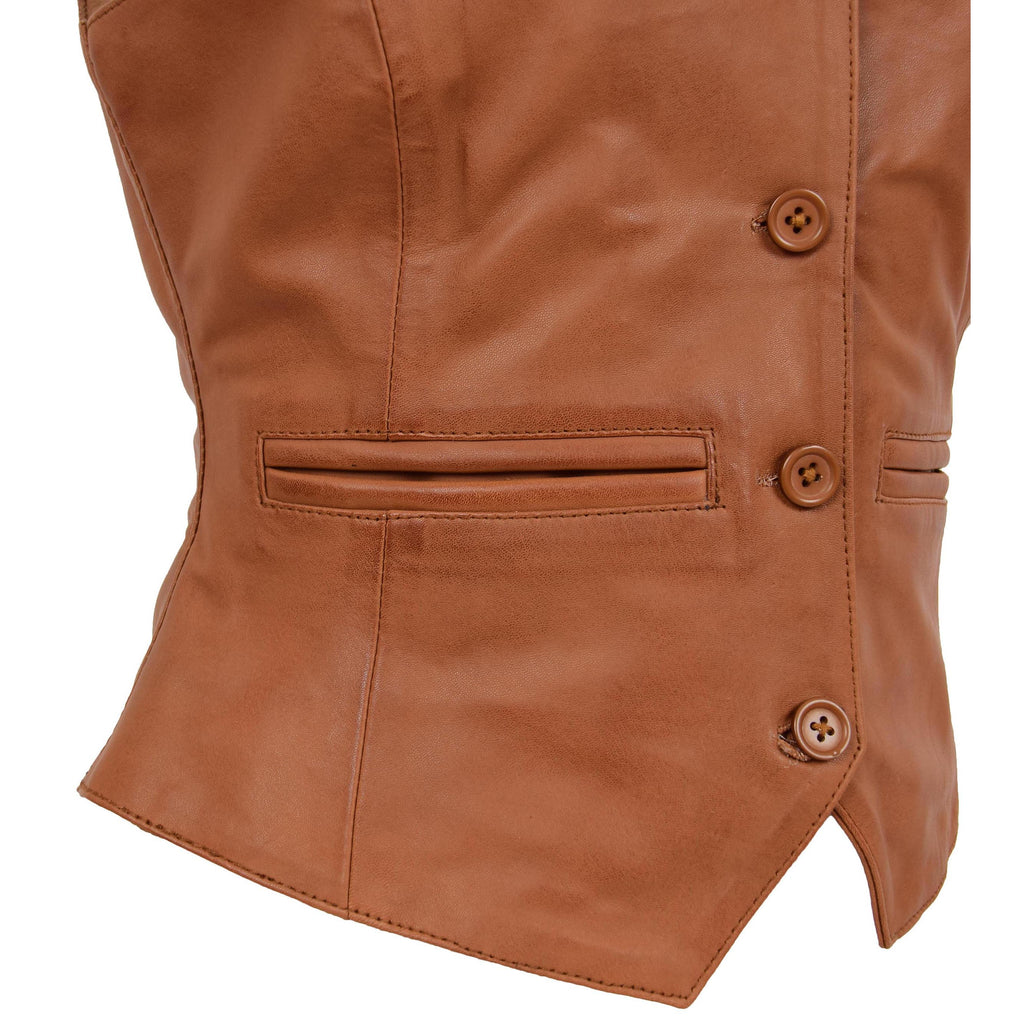 Womens Leather Classic Buttoned Waistcoat Rita Tan