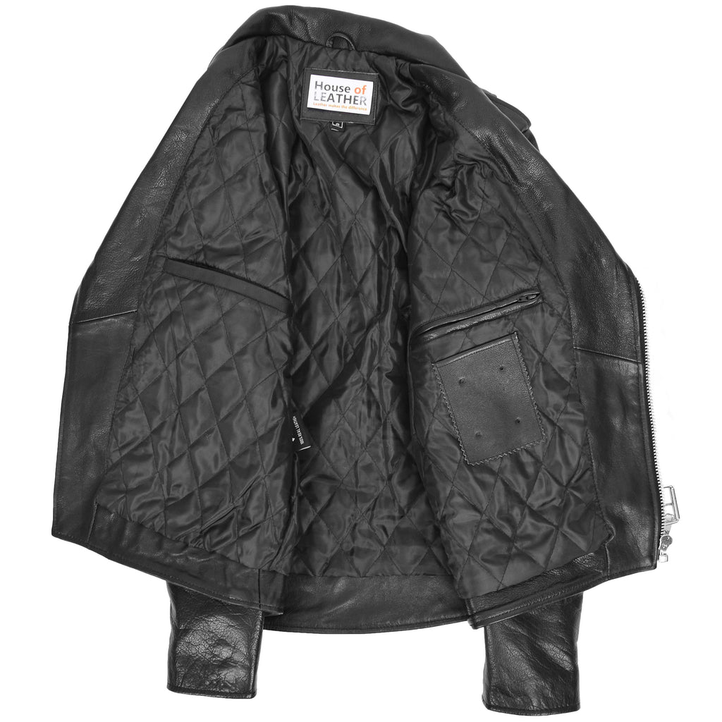 Mens Heavy Duty Leather Biker Brando Jacket Kyle Black