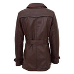 Womens Leather Double Breasted Trench Coat Sienna Brown
