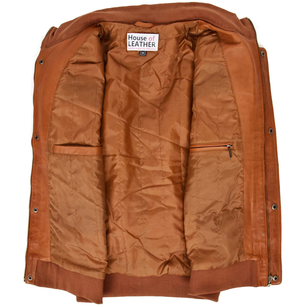 Mens Leather Bomber Flight Jacket Tom Tan