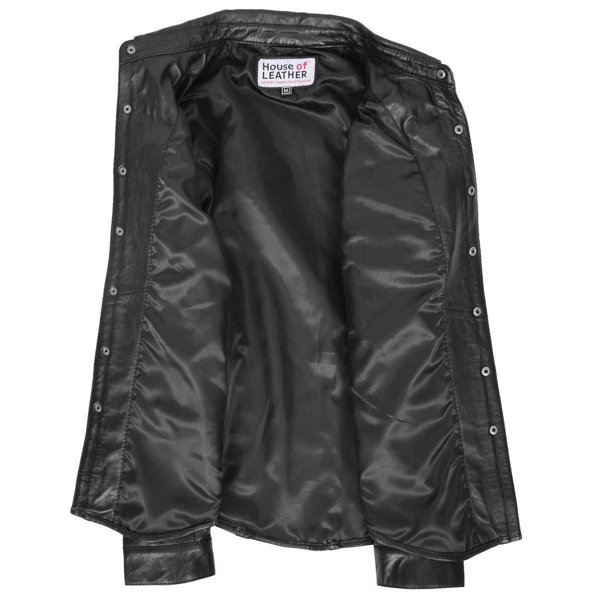 Mens Leather Shirt Classic Trucker Style Oliver Black