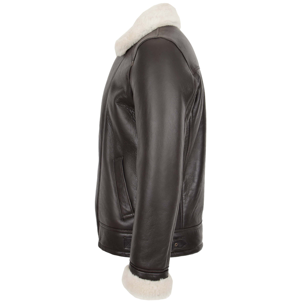 Mens Aviator Sheepskin Pilot Jacket Blen Brown White