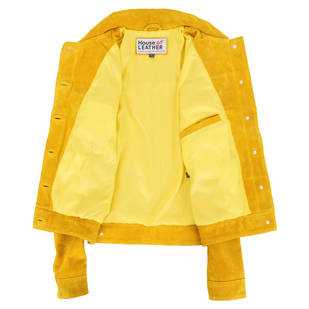 Womens Soft Suede Trucker Style Jacket Alma Yellow