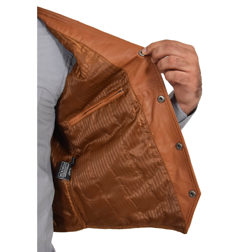 Mens Leather Traditional Waistcoat Petrelli Tan