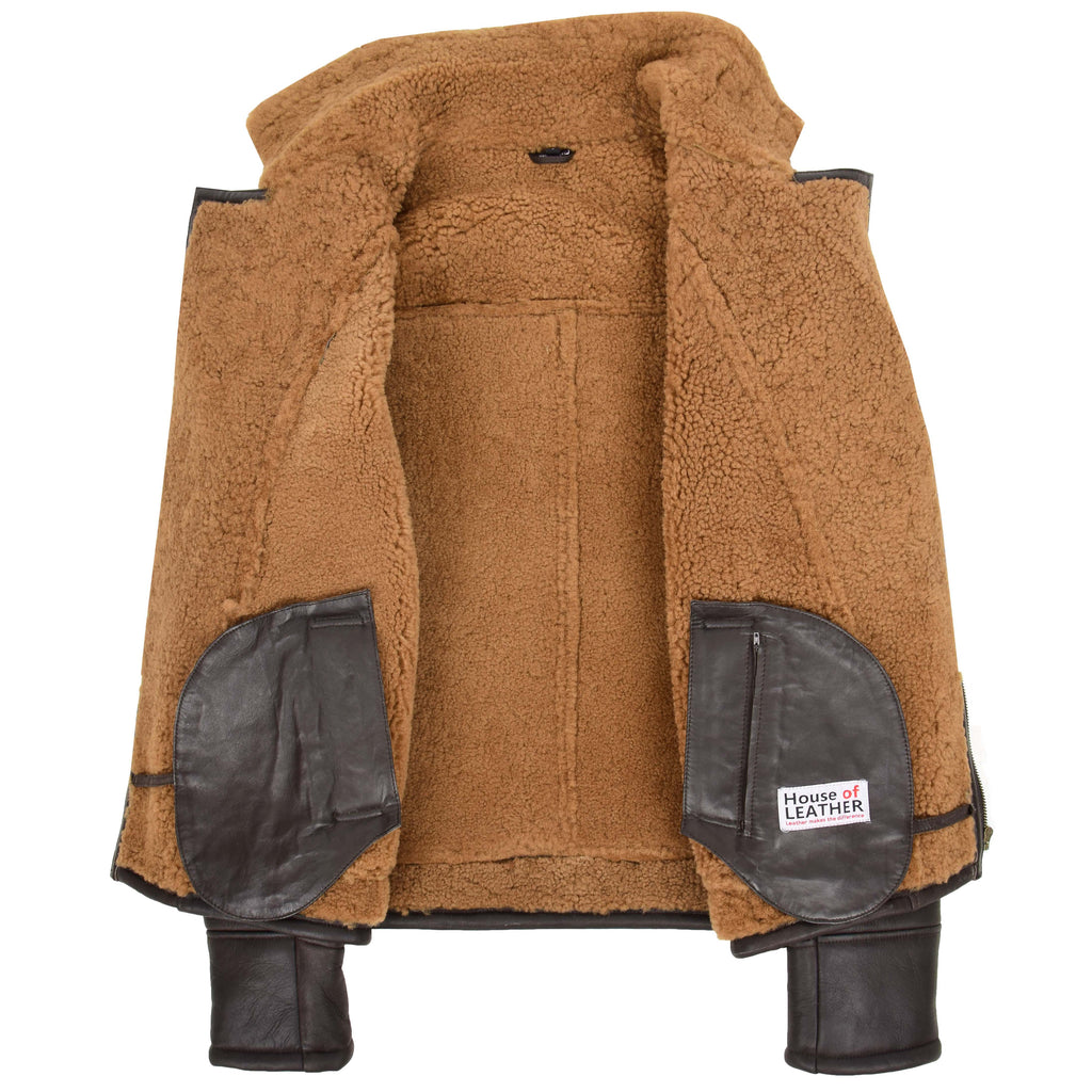Mens Aviator Sheepskin Pilot Jacket Blen Brown Ginger