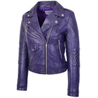 Womens Real Leather Biker Cross Zip Fashion Jacket Remi Purple