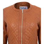 Womens Leather Collarless Jacket with Quilt Design Joan Tan