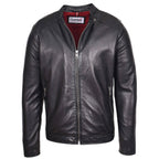 Mens Real Leather Casual Biker Style Jacket Rowan Black