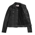 Womens Soft Leather Trucker Style Jacket Alma Black