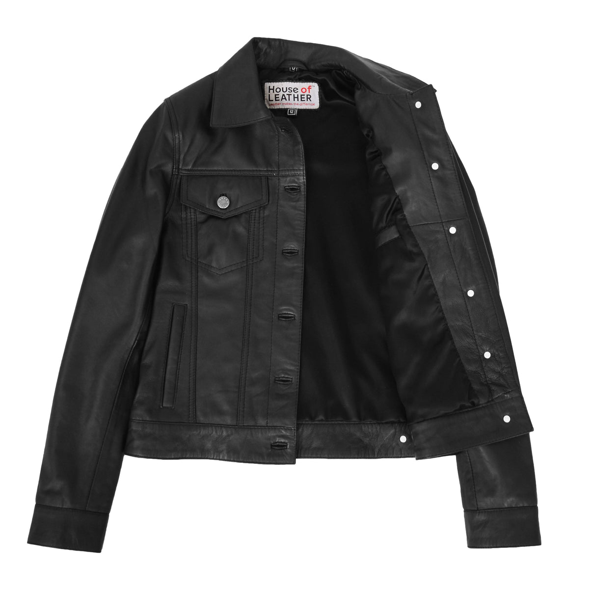 Womens Soft Leather Trucker Style Jacket Alma Black
