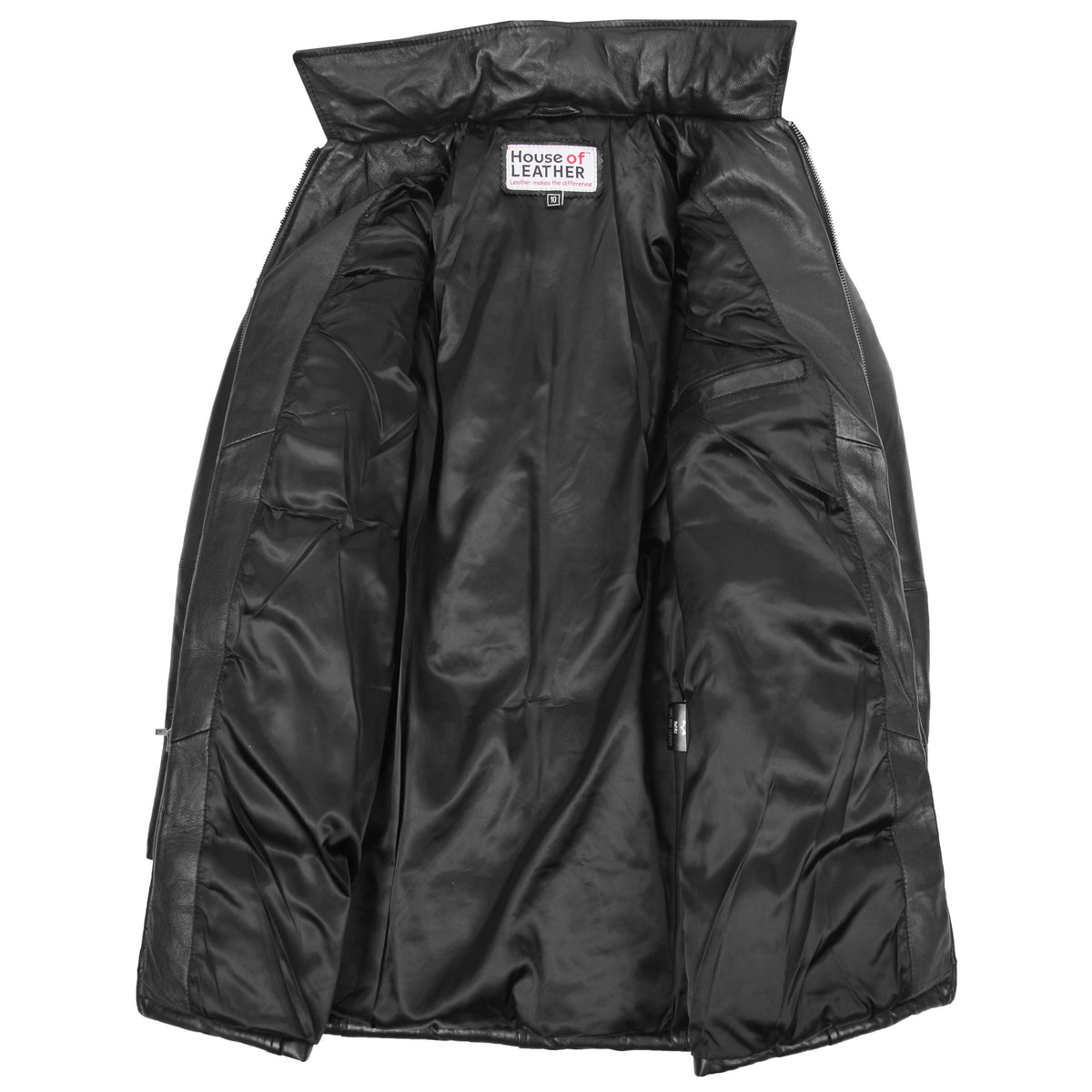 Womens 3/4 Length Leather Puffer Coat Lisa Black