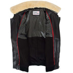 Mens Bomber Leather Jacket with Sheepskin Collar Viggo Black