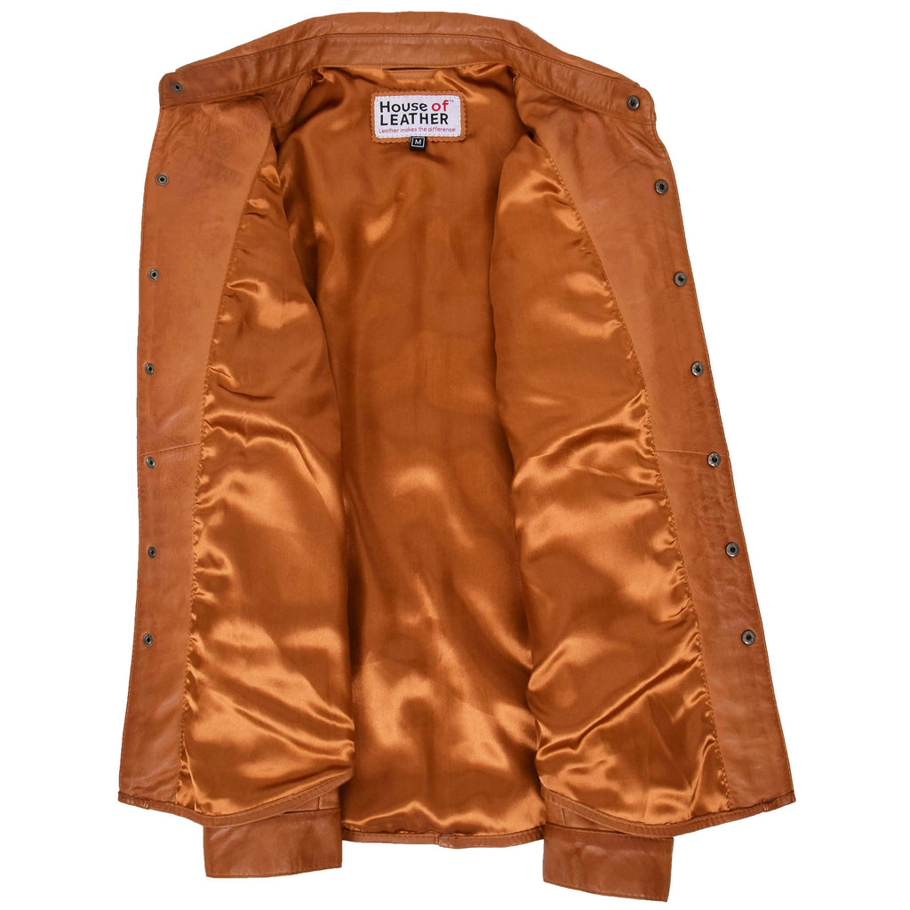 Mens Leather Shirt Classic Trucker Style Oliver Tan