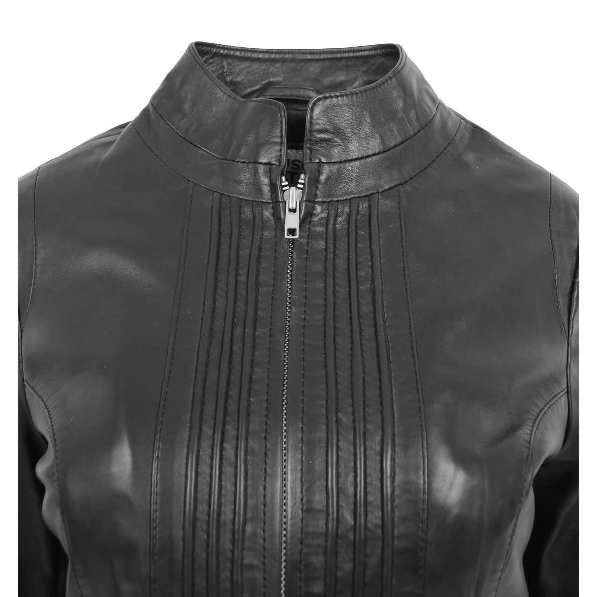 Womens Leather Casual Standing Collar Jacket Ivy Black