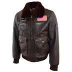 Mens Real Leather G-1 Bomber Jacket Airforce Badges Finch Brown