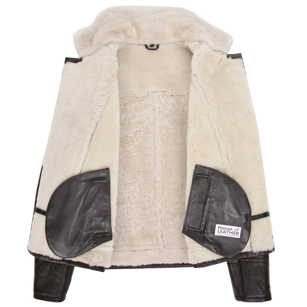 Mens Aviator Sheepskin Pilot Jacket Blen Brown White