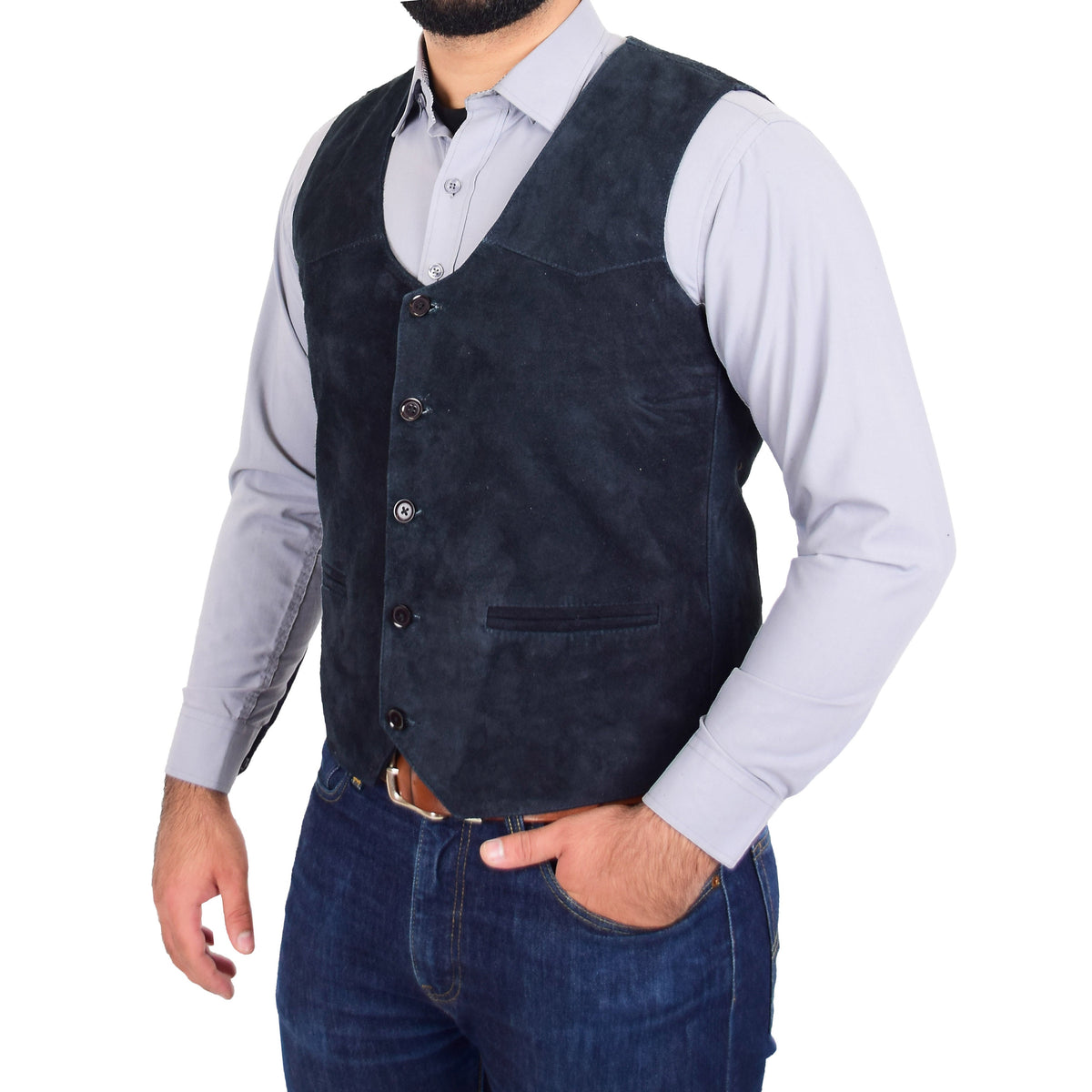 Mens Suede Button Fastening Waistcoat Don Navy