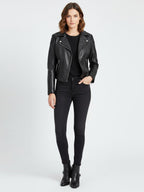 Womens Soft Leather Cross Zip Biker Jacket Anna Black