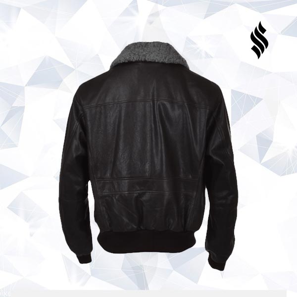 Aviator Fur Collar Black Leather Jacket
