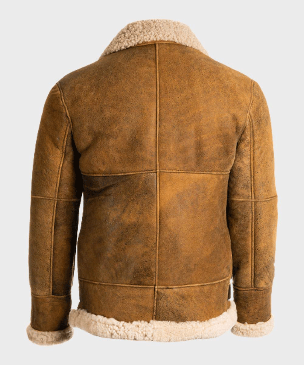 Aviator Men's Mustard-Brown Sheepskin Shearling B3 Leather Jacket