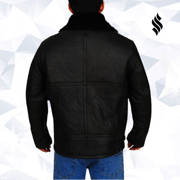 B3 Aviator Bomber Sheepskin Black Jacket