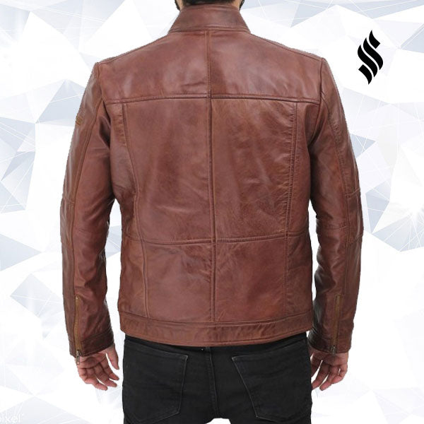 Gordon Mens Two Pockets Waxed Brown Leather Jacket