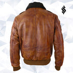 Men Aviator Flying Pilot Bomber Leather Jacket With Removeable Collar