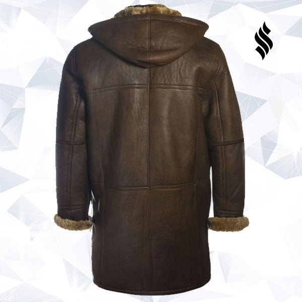 Men Brown Shearling Hoodie Coat