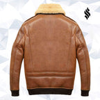 Men’s Aviator Camel Brown A2 Fur Shearling Leather Bomber Jacket