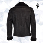 Mens Crocodile Print Sheepskin Coat Black : Theon