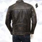 Mens Vintage Distressed Brown Real Leather Four Pocket Jacket